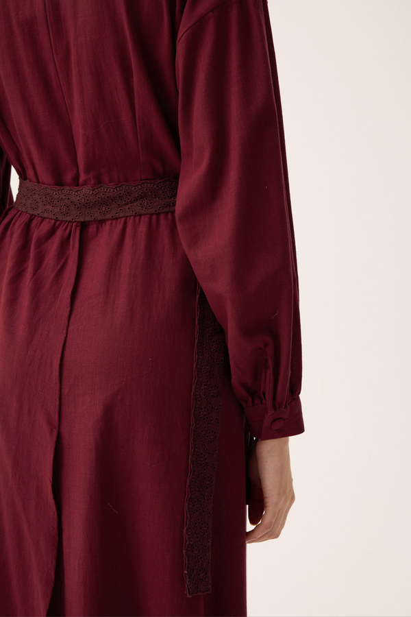 Güpürlü Zeren Elbise Bordo - 15