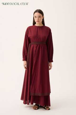 Güpürlü Zeren Elbise Bordo - 1