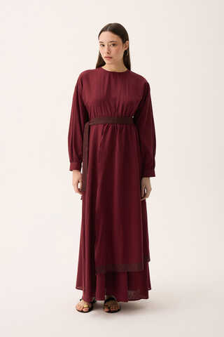 Güpürlü Zeren Elbise Bordo - 5