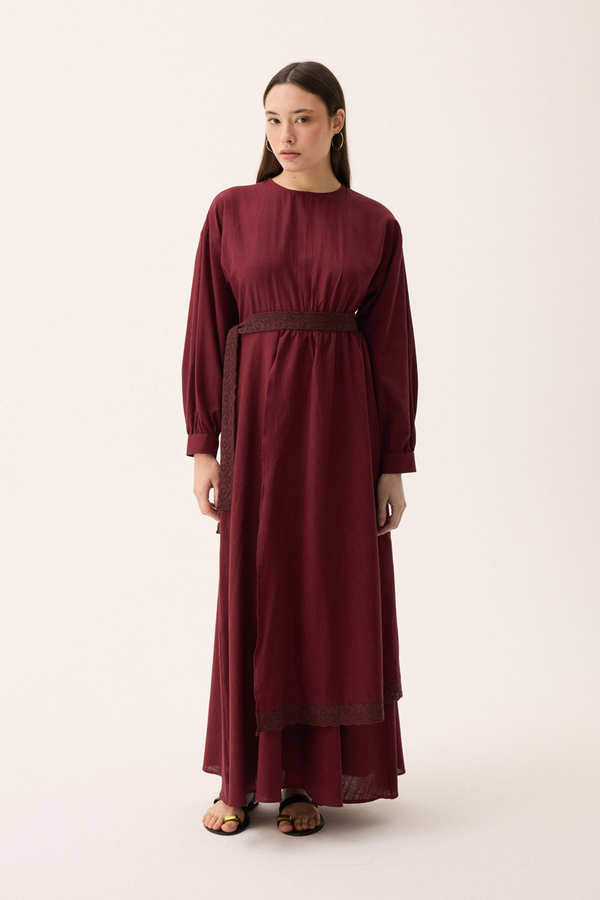 Güpürlü Zeren Elbise Bordo - 5