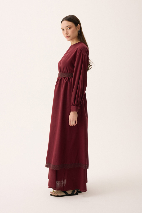 Güpürlü Zeren Elbise Bordo - 9