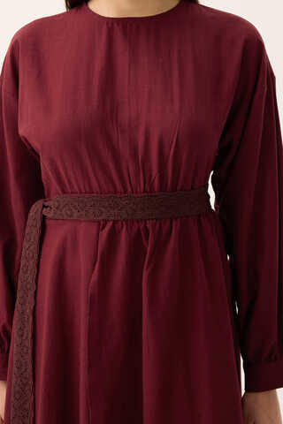 Güpürlü Zeren Elbise Bordo - 2
