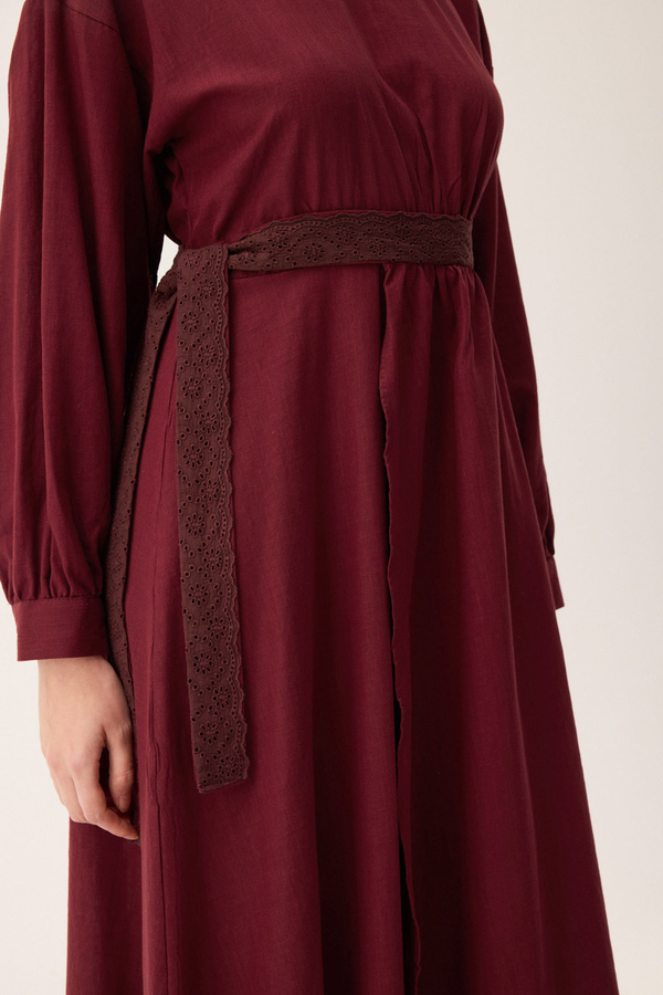 Güpürlü Zeren Elbise Bordo - 10
