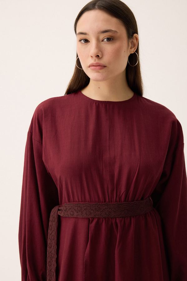 Güpürlü Zeren Elbise Bordo - 11