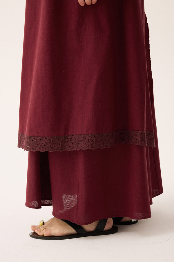 Güpürlü Zeren Elbise Bordo - 12