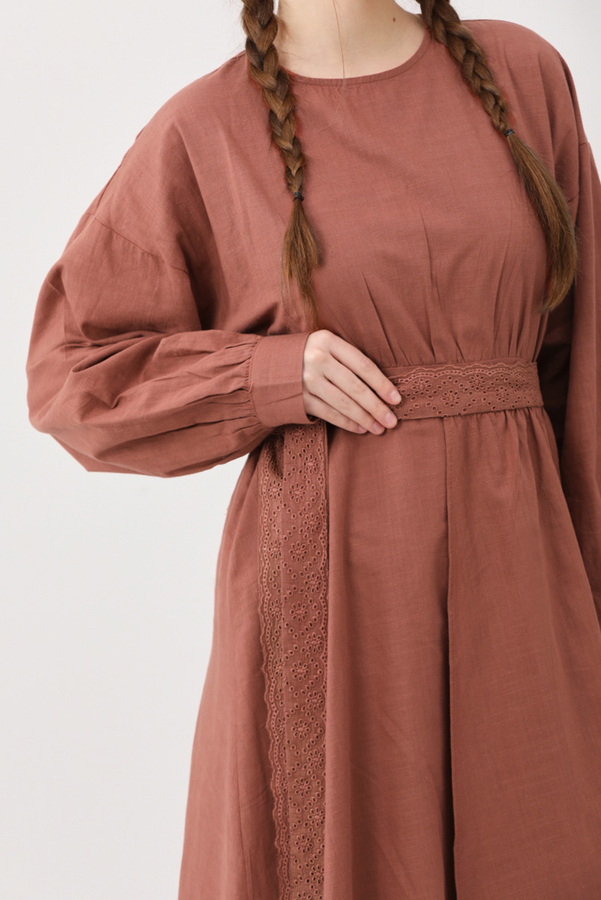 Güpürlü Zeren Elbise Gül Kurusu - 18