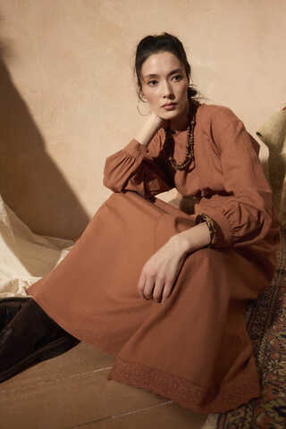 Güpürlü Zeren Elbise Gül Kurusu - 4