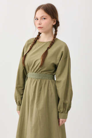 Güpürlü Zeren Elbise Haki - 10