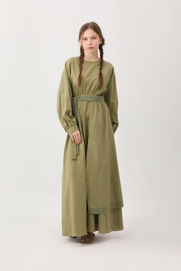 Güpürlü Zeren Elbise Haki - 5