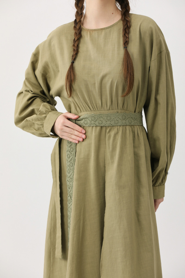 Güpürlü Zeren Elbise Haki - 7