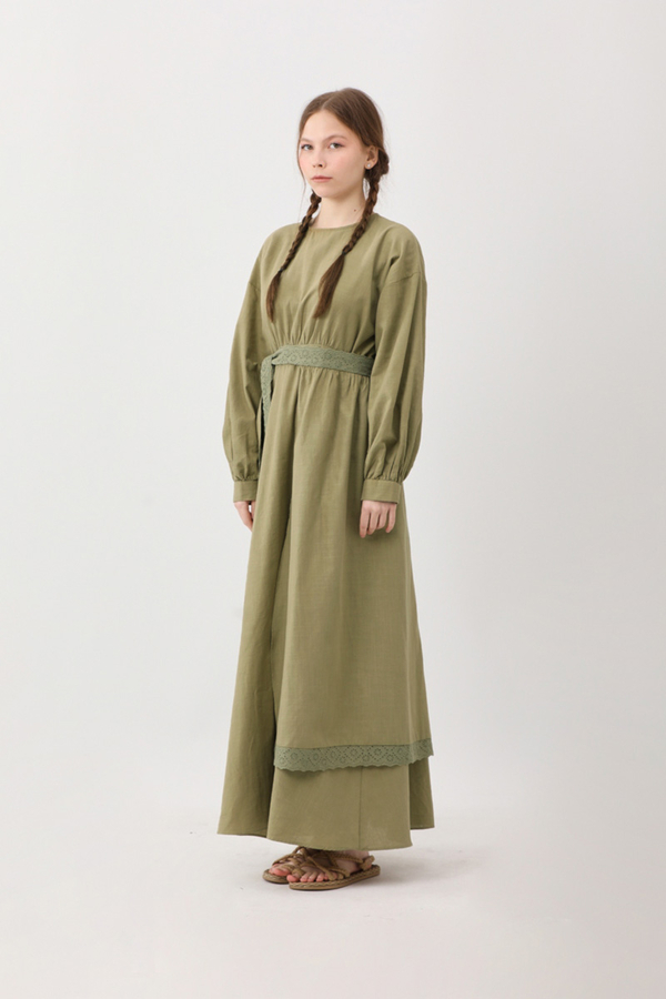 Güpürlü Zeren Elbise Haki - 12