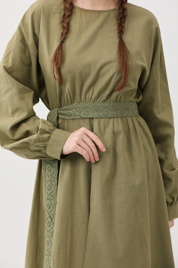 Güpürlü Zeren Elbise Haki - 9