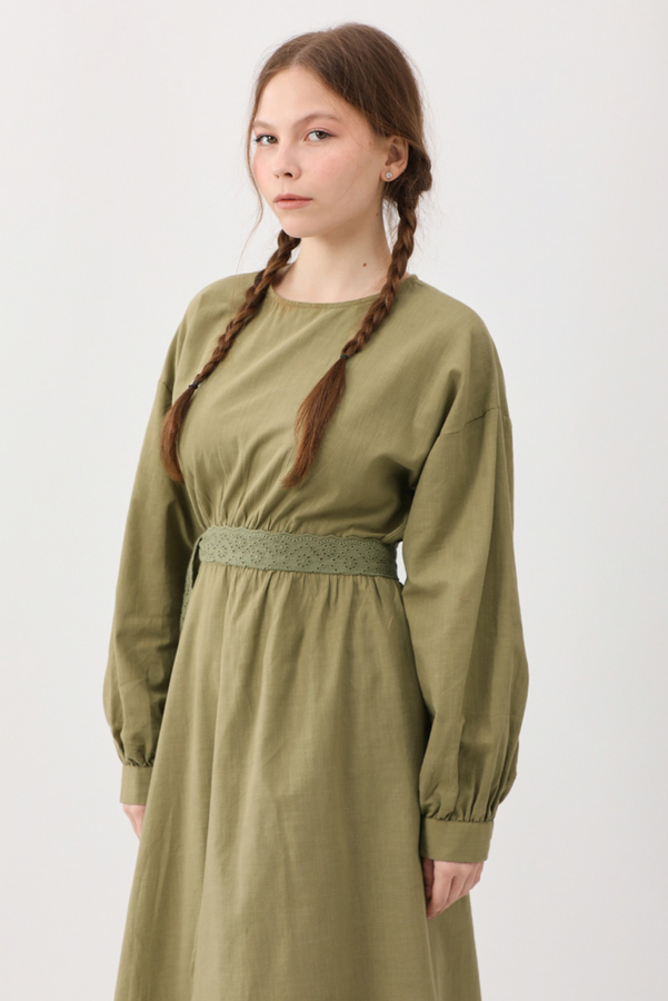 Güpürlü Zeren Elbise Haki - 10