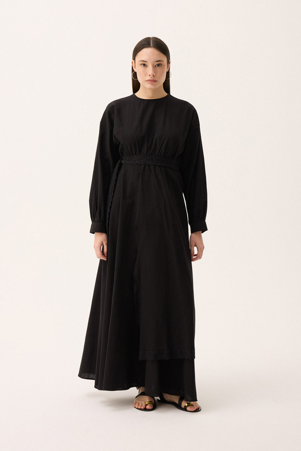 Güpürlü Zeren Elbise Siyah - 2