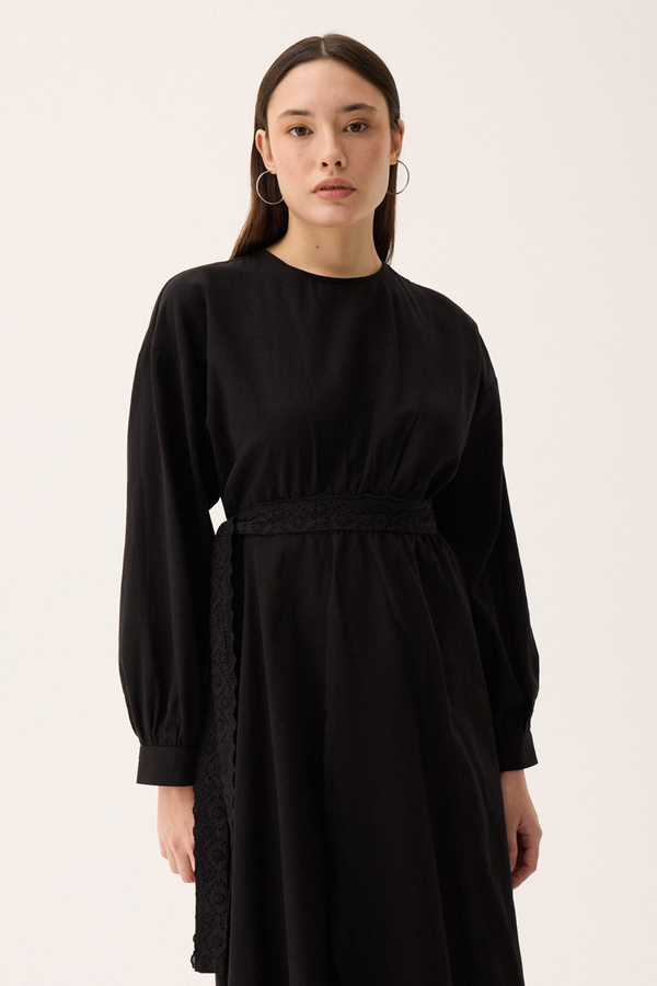 Güpürlü Zeren Elbise Siyah - 4