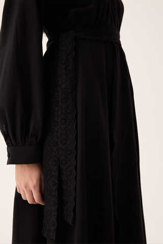 Güpürlü Zeren Elbise Siyah - 10