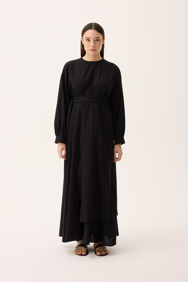 Güpürlü Zeren Elbise Siyah - 5