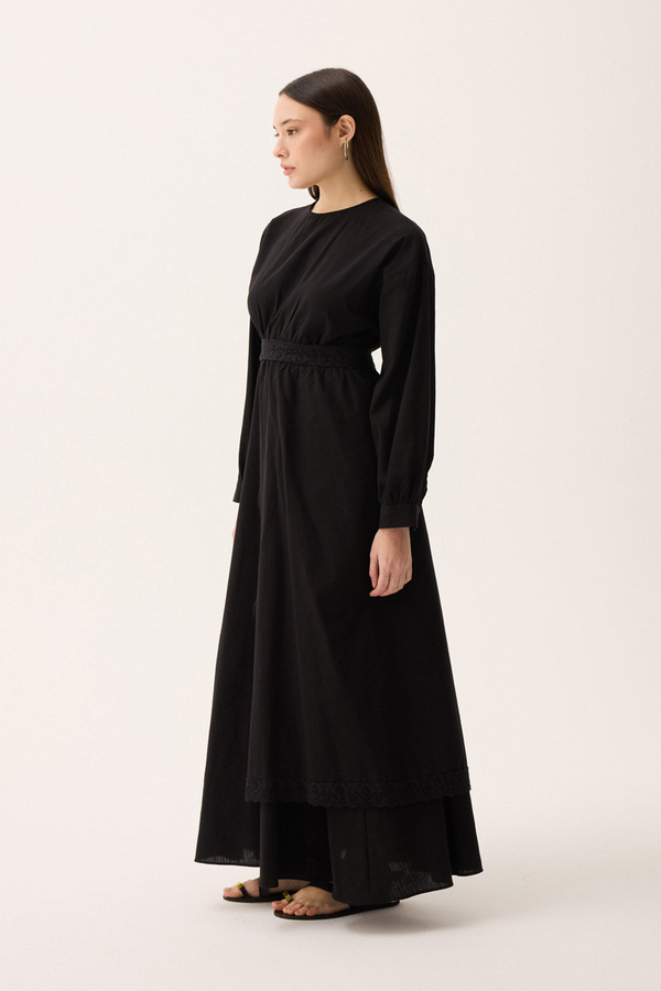 Güpürlü Zeren Elbise Siyah - 8