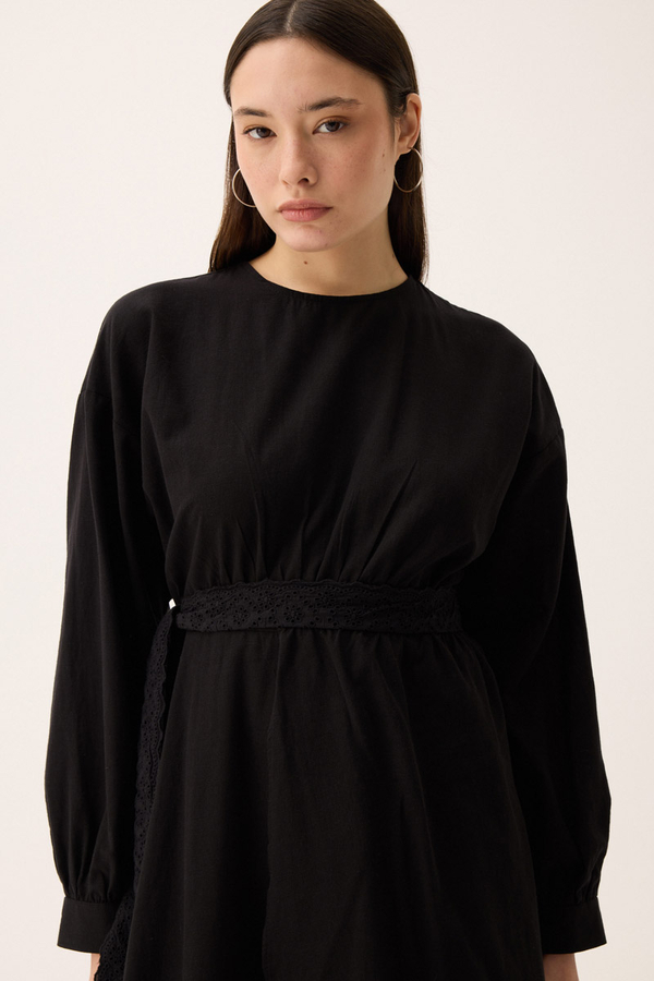 Güpürlü Zeren Elbise Siyah - 7