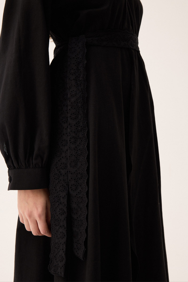 Güpürlü Zeren Elbise Siyah - 10