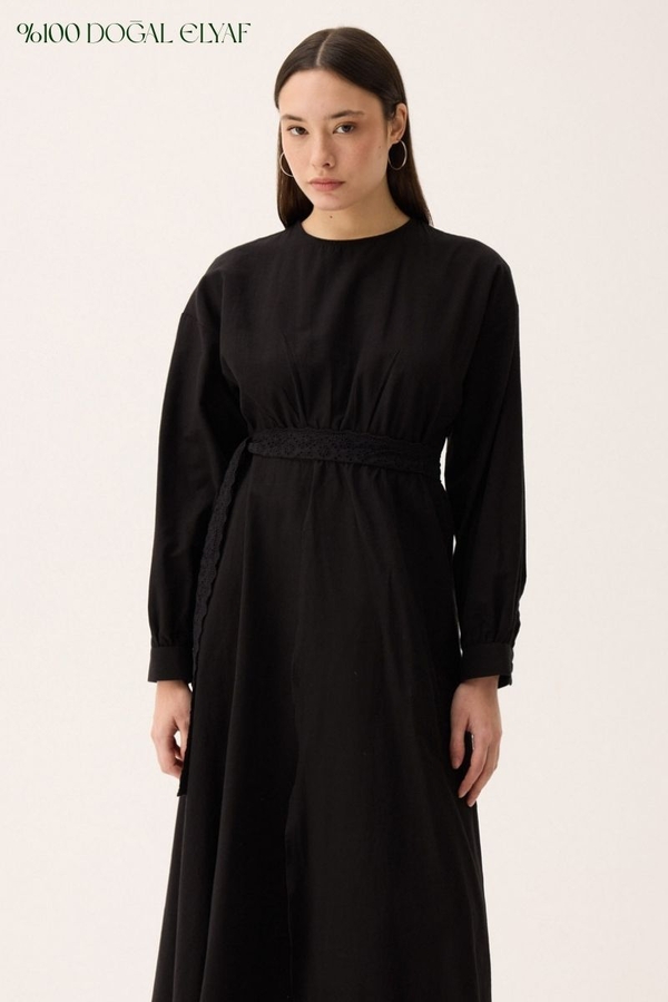Güpürlü Zeren Elbise Siyah 