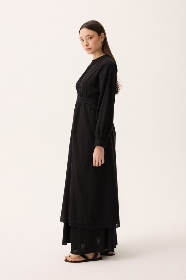 Güpürlü Zeren Elbise Siyah - 3