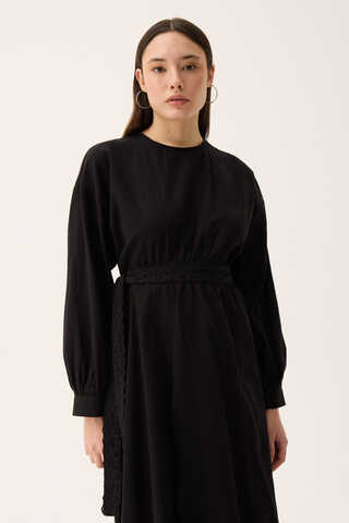 Güpürlü Zeren Elbise Siyah - 4