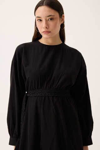 Güpürlü Zeren Elbise Siyah - 7