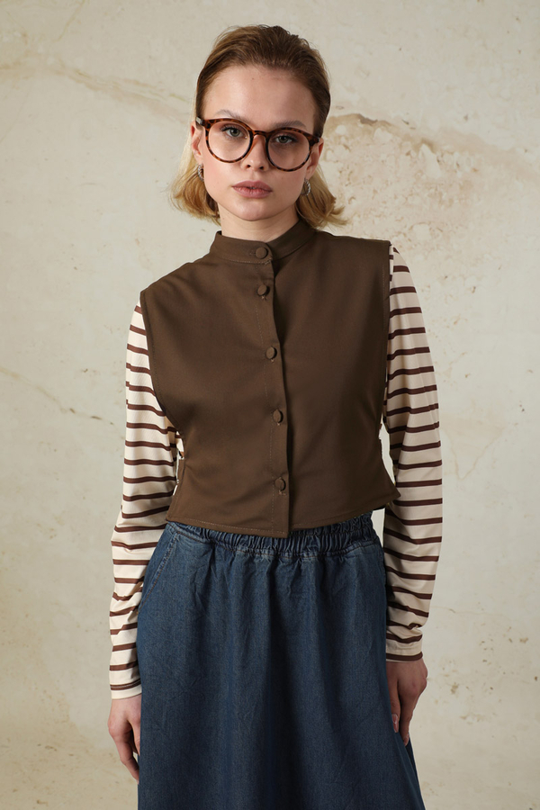 Düğmeli Yelek Kahve (1)