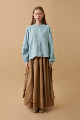 Hakim Yaka Müslin Gömlek Açık Mavi - 4