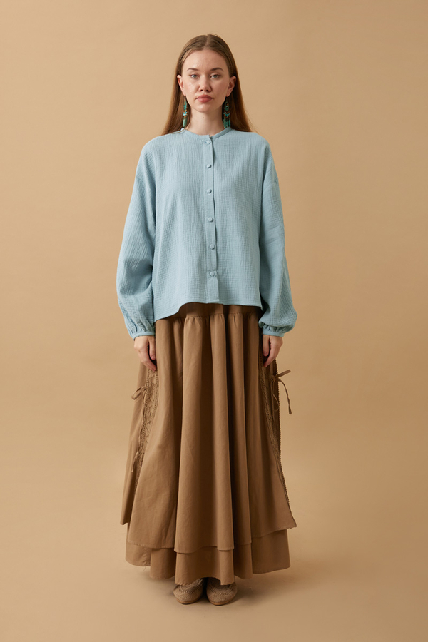 Hakim Yaka Müslin Gömlek Açık Mavi - 4