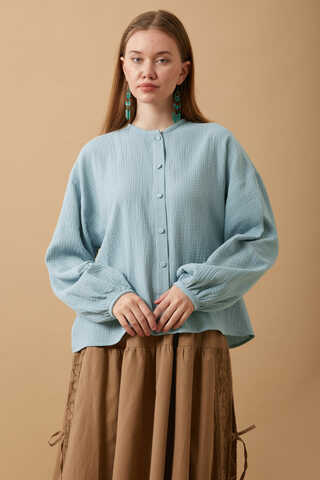 Hakim Yaka Müslin Gömlek Açık Mavi - 1