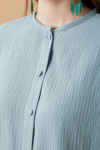 Hakim Yaka Müslin Gömlek Açık Mavi - 6