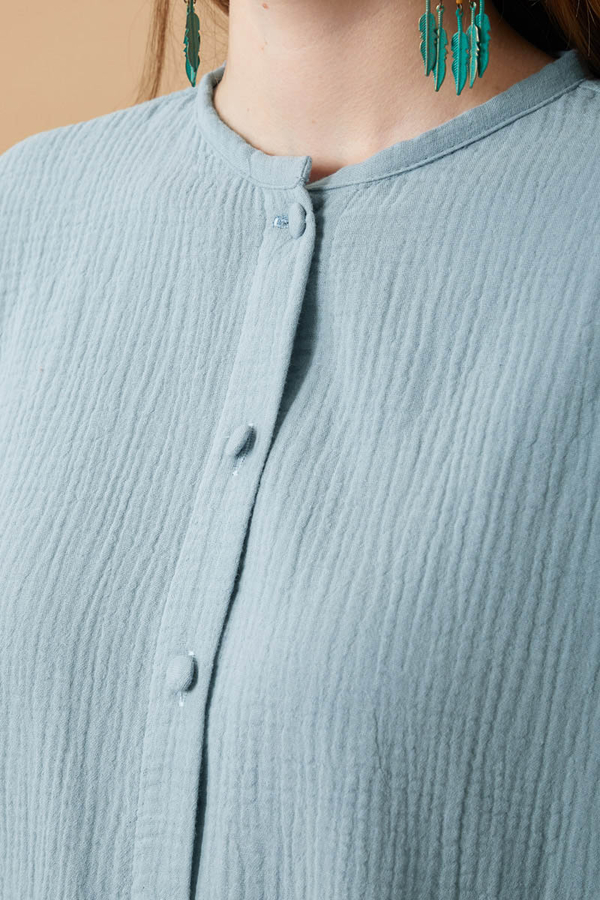 Hakim Yaka Müslin Gömlek Açık Mavi - 6