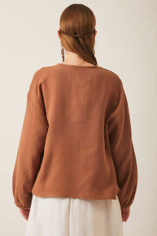 Hakim Yaka Müslin Gömlek Taba - 12