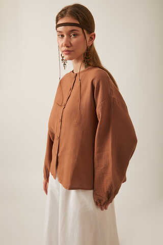 Hakim Yaka Müslin Gömlek Taba - 6