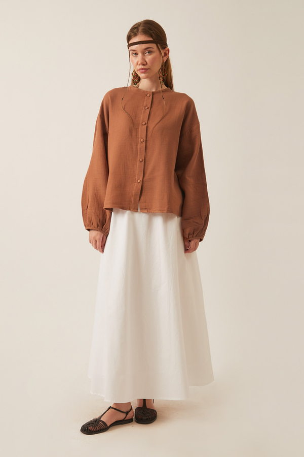 Hakim Yaka Müslin Gömlek Taba - 2