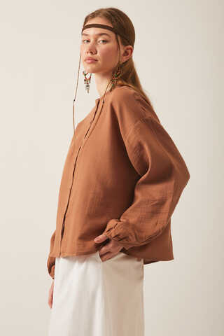 Hakim Yaka Müslin Gömlek Taba - 7