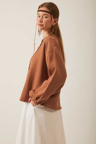 Hakim Yaka Müslin Gömlek Taba - 8