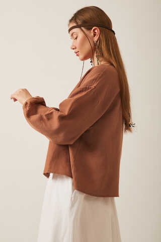 Hakim Yaka Müslin Gömlek Taba - 9