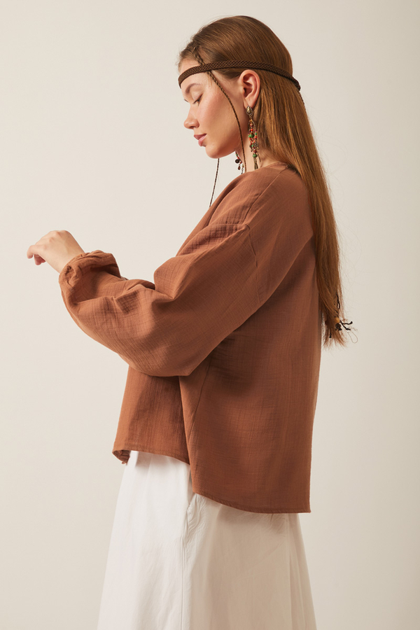 Hakim Yaka Müslin Gömlek Taba - 9