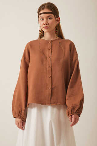 Hakim Yaka Müslin Gömlek Taba - 10