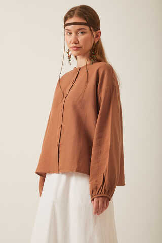 Hakim Yaka Müslin Gömlek Taba - 11