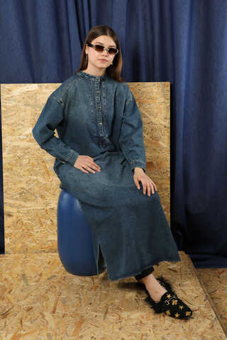 Denim Tunik Elbise Koyu Mavi - 2