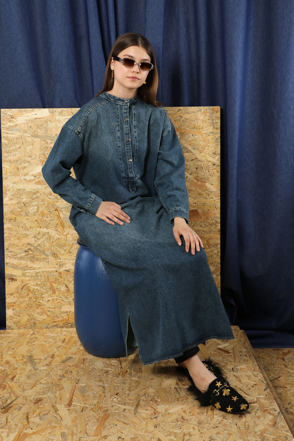 Denim Tunik Elbise Koyu Mavi - 2
