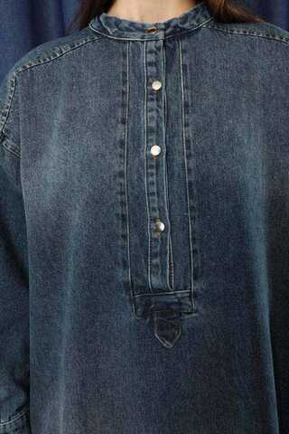 Denim Tunik Elbise Koyu Mavi - 3