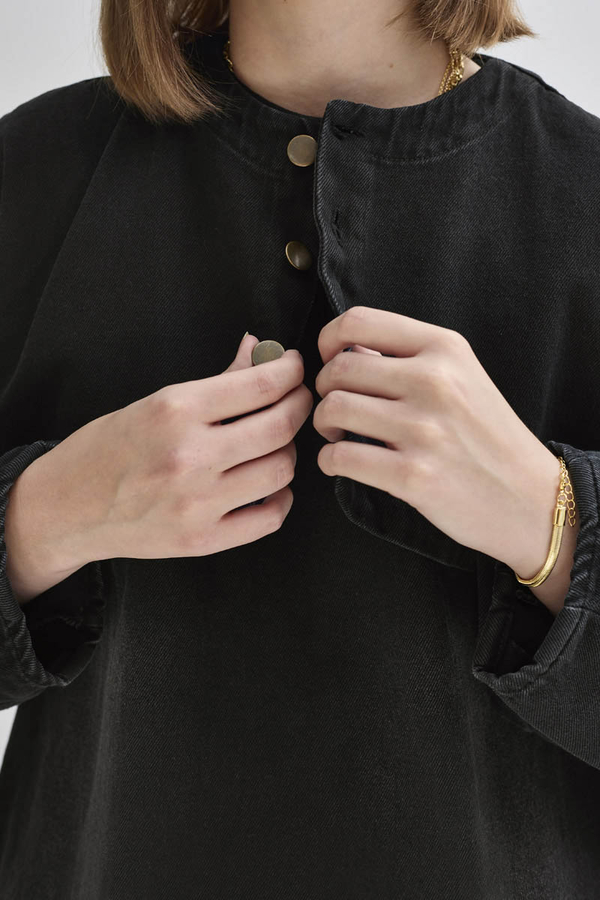 Half Button Denim Tunic Black - 4