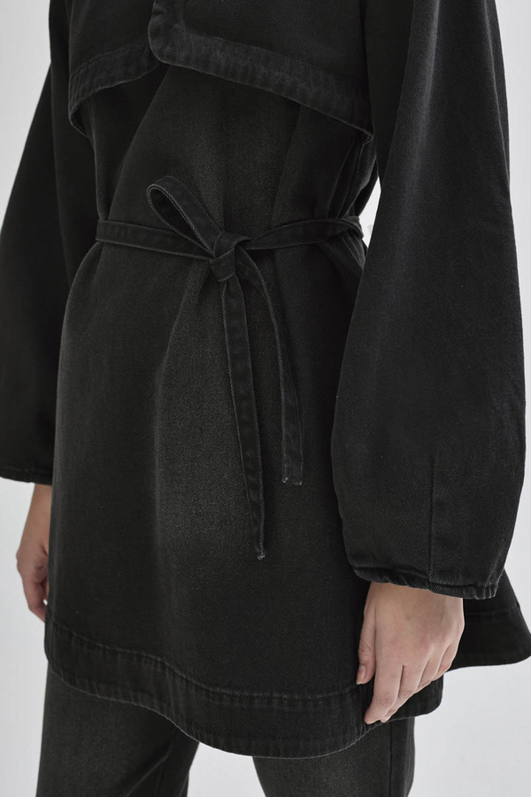 Half Button Denim Tunic Black - 2