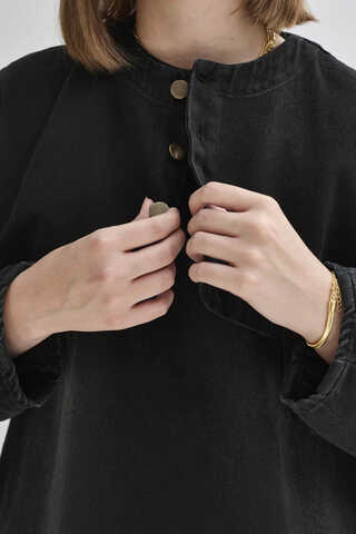 Half Button Denim Tunic Black - 4