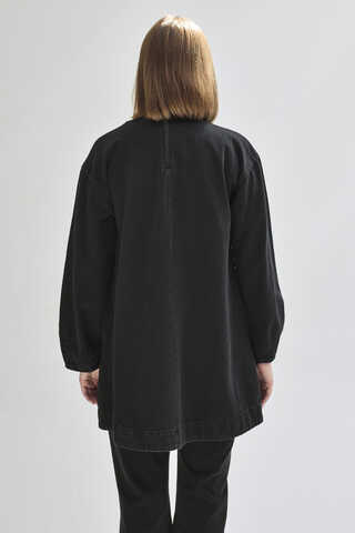 Half Button Denim Tunic Black - 10